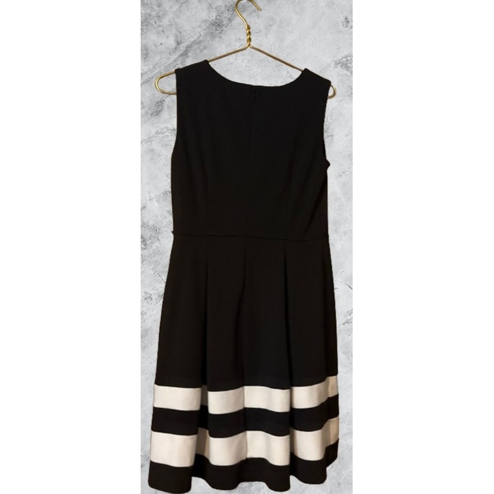 Calvin Klein Womens Black White Striped Hem Fit & Flare Dress Size 8 RN54163